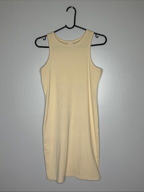 Real Essentials Cream Ribbed Midi Tank Dress - Sleek Everyday Size Small